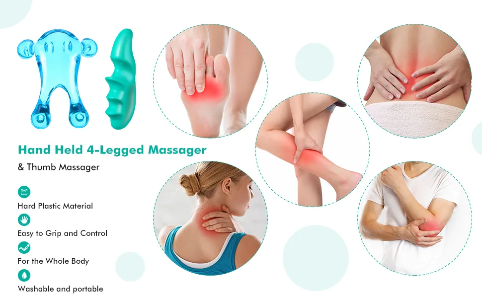 2 Pieces Deep Tissue Massage Tool and Thumb Massager Saver Set Include 1 Green Thumb Protector Tool 1 Palm Urchin Massage Tool Hand Held 4-Legged Massage Knobs for Gentle Point Massage - product information 2