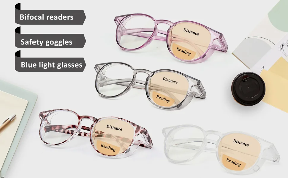 Outray 2 Pair Safety Glasses Clear Impact Resistant Bifocal Reading Glasses Non-Slip Wrap Around 2.50 Purple+tortoise - Bifocal reading glasses