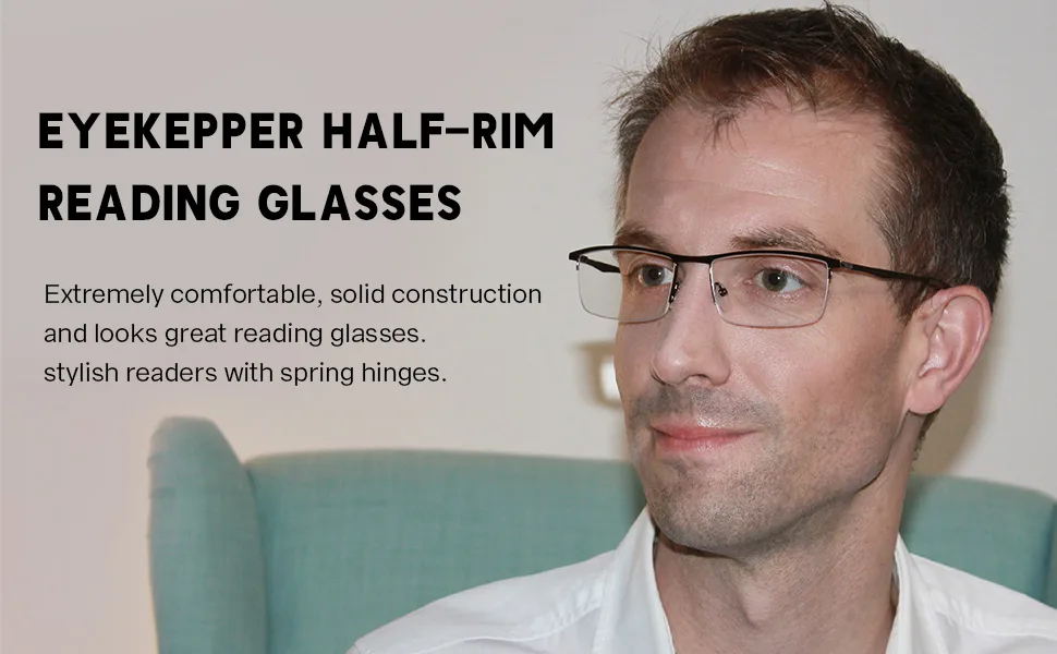 Eyekepper Quality Half-Rim Reading Glasses Readers with Spring Hinges for Women Men +0.50 Gunmetal - Half-Rim Reading Glasses