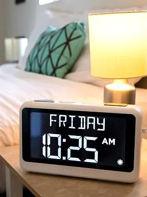 ORKA Talking Clock for Elderly Seniors, Medication Pill Reminder Recordable Alarm Clock Customize Your Multiple Alarms, Digital Day Clock with 8” Large Display for Dementia, Hearing Visually Impaired - Talking Alarm Clock, 8 Alarms, Impaired Vision, Memory Loss, Battery Backup, am pm, AM/PM, Day Date