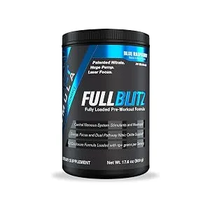 FULLBLITZ by BFF Build Fast Formula | Fully Loaded Pre-Workout | Energy Booster + Huge Dual Pathway Nitric Oxide Boosting Muscle Pumps, Laser Focus & Nootropic Blend – 24 Workouts (Rocket Pop) - Blue Razz FULLBLITZ
