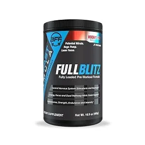FULLBLITZ by BFF Build Fast Formula | Fully Loaded Pre-Workout | Energy Booster + Huge Dual Pathway Nitric Oxide Boosting Muscle Pumps, Laser Focus & Nootropic Blend – 24 Workouts (Rocket Pop) - FULLBLITZ Rocket Pop
