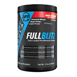 FULLBLITZ by BFF Build Fast Formula | Fully Loaded Pre-Workout | Energy Booster + Huge Dual Pathway Nitric Oxide Boosting Muscle Pumps, Laser Focus & Nootropic Blend – 24 Workouts (Grape Taffy) - Fullblitz Fruit Punch