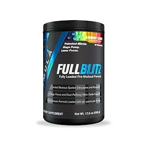 FULLBLITZ by BFF Build Fast Formula | Fully Loaded Pre-Workout | Energy Booster + Huge Dual Pathway Nitric Oxide Boosting Muscle Pumps, Laser Focus & Nootropic Blend – 24 Workouts (Grape Taffy) - Rainbow Candy FULLBLITZ
