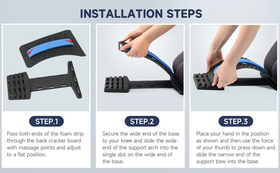 Back Stretcher Back Cracking Device - Back Cracker 4 Levels Spine Board, Back Popper Chiro Board for Lower and Upper Back Pain Relief, Adjustable Lumbar Stretcher, Black Blue - spine stretcher back cracking device chiroboard