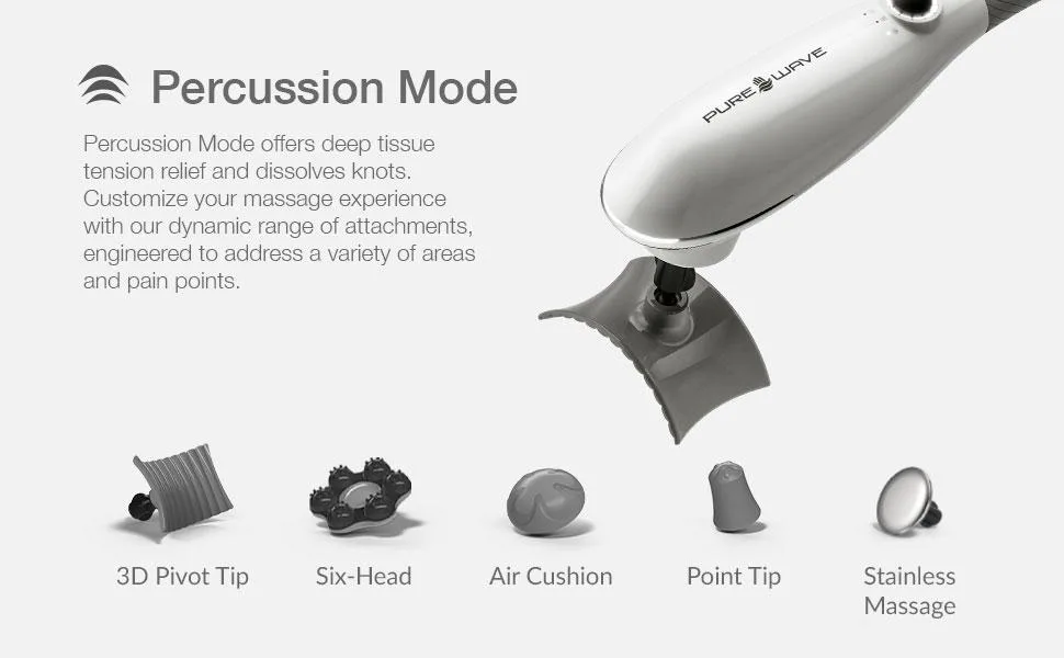 PUREWAVE™ GEN II Advanced Percussion + Vibration Dual Motor Massager - Purewave Gen II handheld percussion massager for full body with extended reach for your back