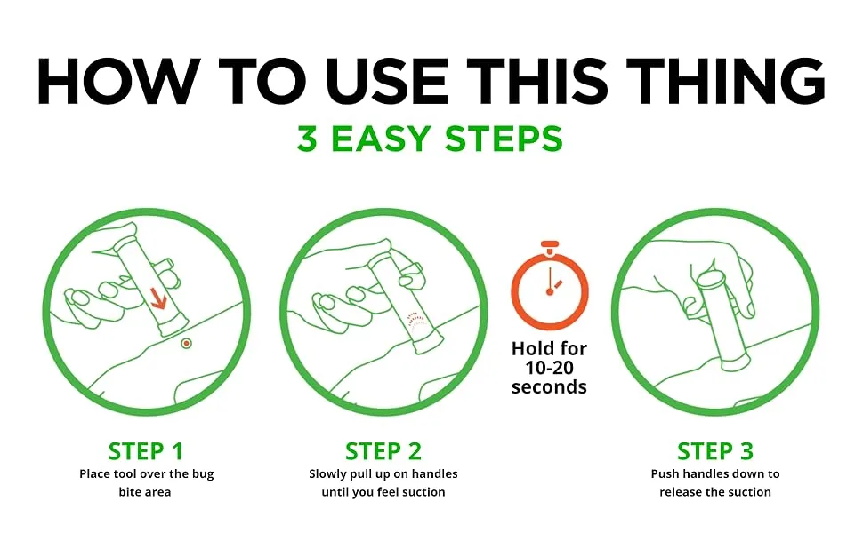Bug Bite Thing Suction Tool, Poison Remover - Bug Bites and Bee/Wasp Stings, Natural Insect Bite Relief - How to use this Thing - 3 easy steps