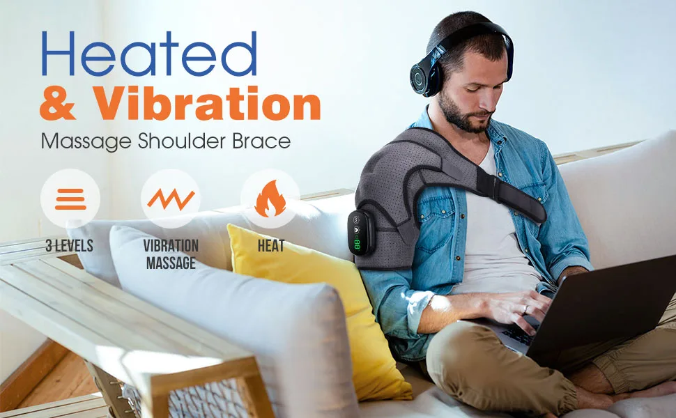 Heated Shoulder Wrap with Vibration, Upgrade Electric Shoulder Heating Pad Massager, Massage Heated Wrap Braces for Left Right Shoulder, 3 Vibration and Temperature Settings, LED Display - product information 1
