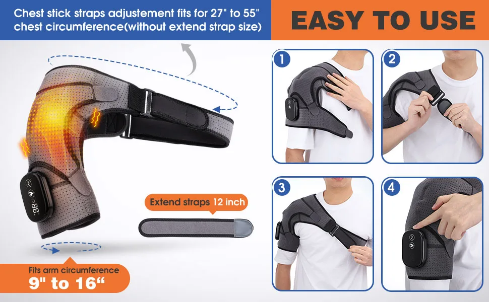 Heated Shoulder Wrap with Vibration, Upgrade Electric Shoulder Heating Pad Massager, Massage Heated Wrap Braces for Left Right Shoulder, 3 Vibration and Temperature Settings, LED Display - product information 3