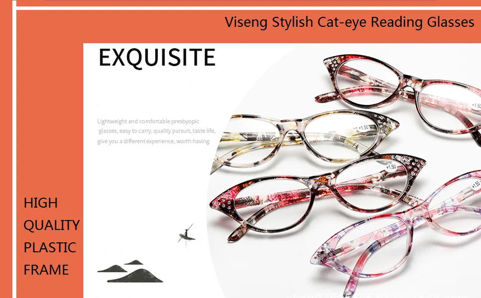 VISENG 4 Pack Cat Eye style Spring Hinged Reading Glasses for Women Ladies Fashion Chic Readers +1.75 4 Pack 1.75 x - cateye reading glasses
