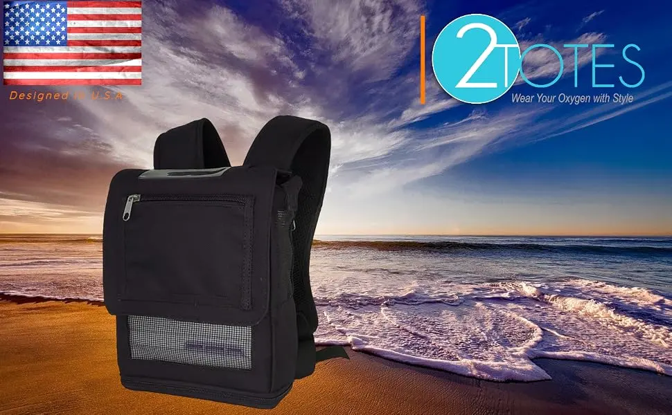 O2TOTES Lightweight Carrier for Inogen One G5 Oxygen Concentrator, Portable Oxygen Backpack with Adjustable Straps & Zippered Pockets (Black) Patented Design BACKPACK ONLY, DOES NOT CONTAIN OXYGEN - Inogen One G5 Backpack