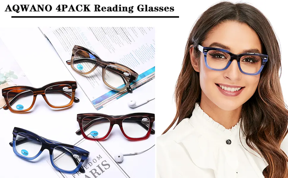 4 Pairs Computer Reading Glasses Women Men Blue Light Blocking Readers, Stylish Fashion Design Oversized Frame, 1.75 4 Pack 1.75 x - AQWANO COMPUTER READING GLASSES 1.0 1.5 2.0 2.5 3.0 3.5 1.25 1.75 2.25 2.75