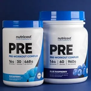 Nutricost Pre-Workout Complex Powder Blue Raspberry (60 Serv) Blue Raspberry 60 Servings (Pack of 1) - Nutricost Preworkout Pre WOrkout Blue Raspberry 30 servings 60 servings non-gmo Gluten-free