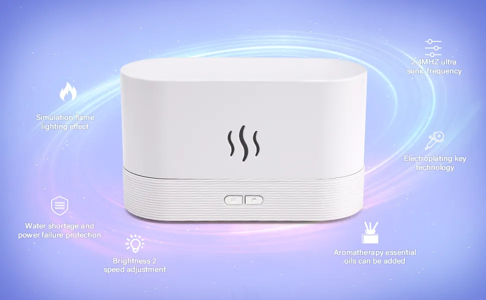 Depulat Flame Air Diffuser,Humidifier,Portable-Noiseless Aroma Diffuser for Home,Office or Yoga Essential Oil Diffuser with No-Water Auto-Off Protection(Black) - essential oil diffusers