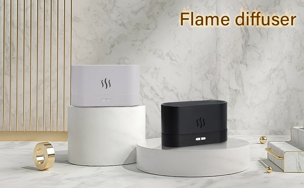 Depulat Flame Air Diffuser,Humidifier,Portable-Noiseless Aroma Diffuser for Home,Office or Yoga Essential Oil Diffuser with No-Water Auto-Off Protection(Black) - Flame diffuser