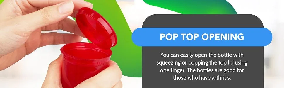 Empty Pill Bottles with Caps - Airtight 30 Dram Pop Top Bottles - Prescription Medicine Container - Multi Use for Herbs, Candy, Crafts, and More - 10 Pack Transparent Multi Color - Pop Top Pill Bottle Being Opened
