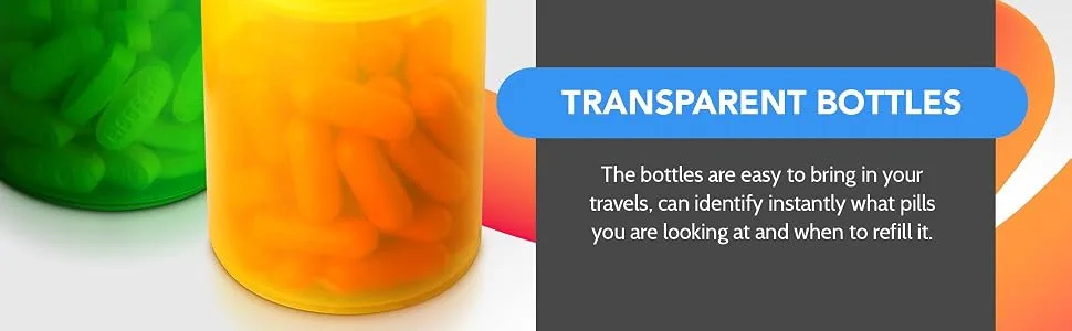 Empty Pill Bottles with Caps - Airtight 30 Dram Pop Top Bottles - Prescription Medicine Container - Multi Use for Herbs, Candy, Crafts, and More - 10 Pack Transparent Multi Color - Transparent Feature