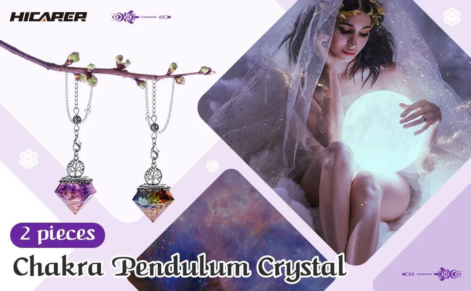 2 Pieces Chakra Pendulum Crystal Dowsing Pendulum, Natural Amethyst Pendulum, 7 Chakra Dowsing Pendulum, Pyramid Crystal Divination Orgonite - product information 1