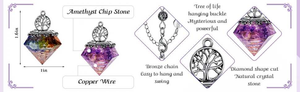 2 Pieces Chakra Pendulum Crystal Dowsing Pendulum, Natural Amethyst Pendulum, 7 Chakra Dowsing Pendulum, Pyramid Crystal Divination Orgonite - product information 2