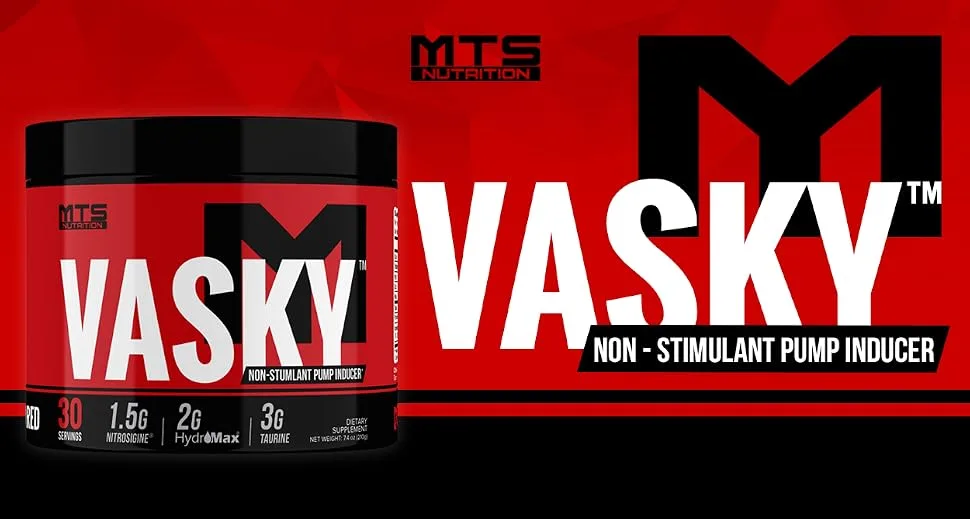 MTS Nutrition Vasky Non-Stimulant Pump Inducer - Muscle Saturating Preworkout - 30 Servings Unflavored - product information 1
