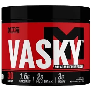 MTS Nutrition Vasky Non-Stimulant Pump Inducer - Muscle Saturating Preworkout - 30 Servings Unflavored - product information 3