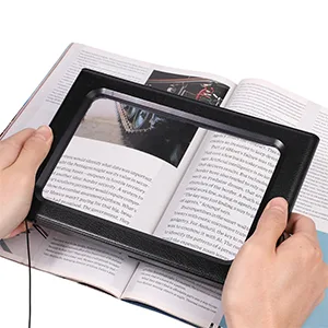 3X Large Hands-Free Magnifying Glass Full-Page Magnifier LED Lighted Illuminated Foldable Desktop Portable for Elder Kids - large magnifier