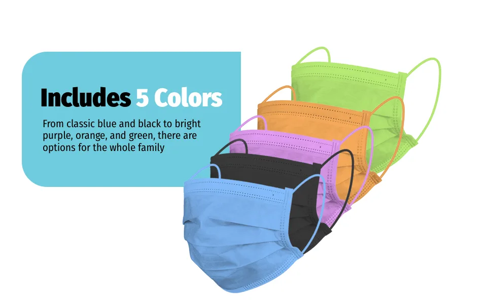 HoMedicsDisposable 3-Layer Face Mask, Adjustable Elastic Ear-Loop, 3-Ply Protection for Air Pollution and Dust, 50 Pack, Multicolor Adult Multicolor - face shields, disposable face mask, masks for protection, masks for sale cup dust safety disposable