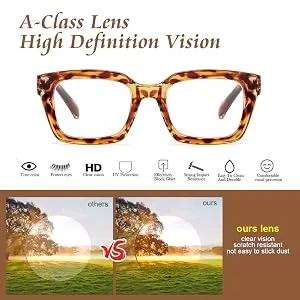 Suertree Reading Glasses For Women, Oversized Square Eyewear Frame, Eye Glasses For Men Computer Reading, Reading Aid With Spring Hinge, Red, 3.5X 3.5X Red - product information 3