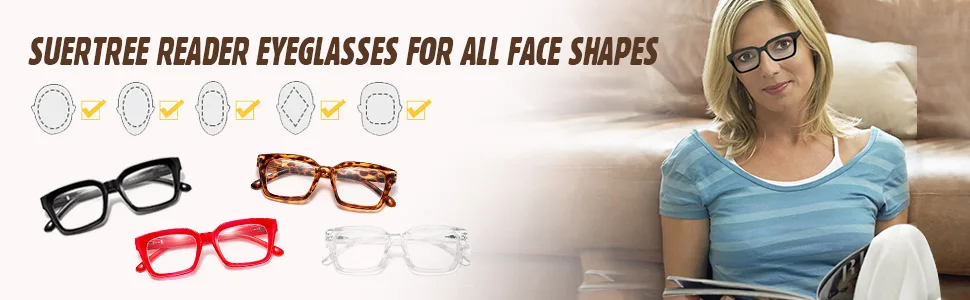 Suertree Reading Glasses For Women, Oversized Square Eyewear Frame, Eye Glasses For Men Computer Reading, Reading Aid With Spring Hinge, Red, 3.5X 3.5X Red - product information 4