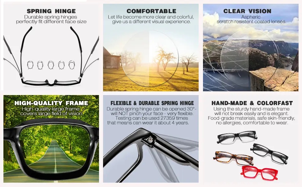 Suertree Reading Glasses For Women, Oversized Square Eyewear Frame, Eye Glasses For Men Computer Reading, Reading Aid With Spring Hinge, Red, 3.5X 3.5X Red - product information 9