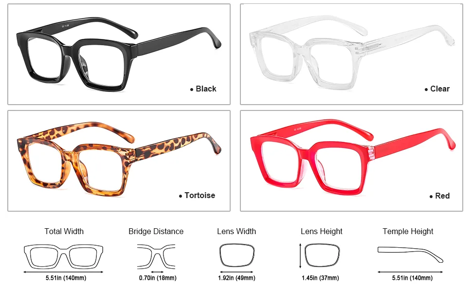 Suertree Reading Glasses For Women, Oversized Square Eyewear Frame, Eye Glasses For Men Computer Reading, Reading Aid With Spring Hinge, Red, 3.5X 3.5X Red - multi