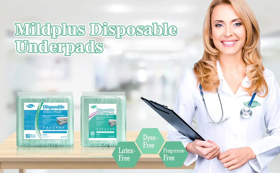 MILDPLUS Disposable Underpads Chucks Pads 23'' X 36'' Heavy Absorbency Incontinence Pads, Waterproof Pee Pads, Thicker Chux Pads for Unisex Adult, Kids and Pet(40 Count) - MILDPLUS Disposable Incontinence Pads Product Picture