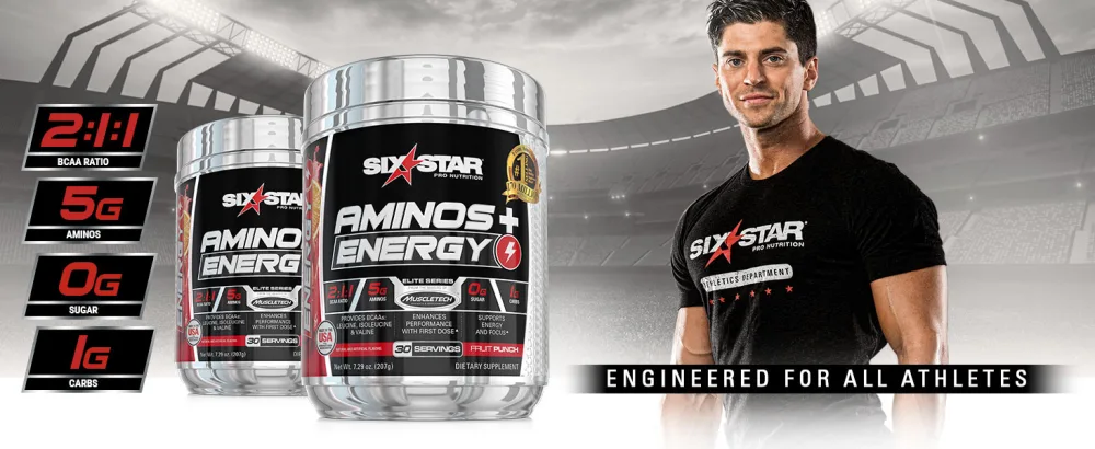 Six Star Aminos Plus Energy, BCAA Powder, Fruit Punch, 30 Servings, Natural color - Aminos + Energy