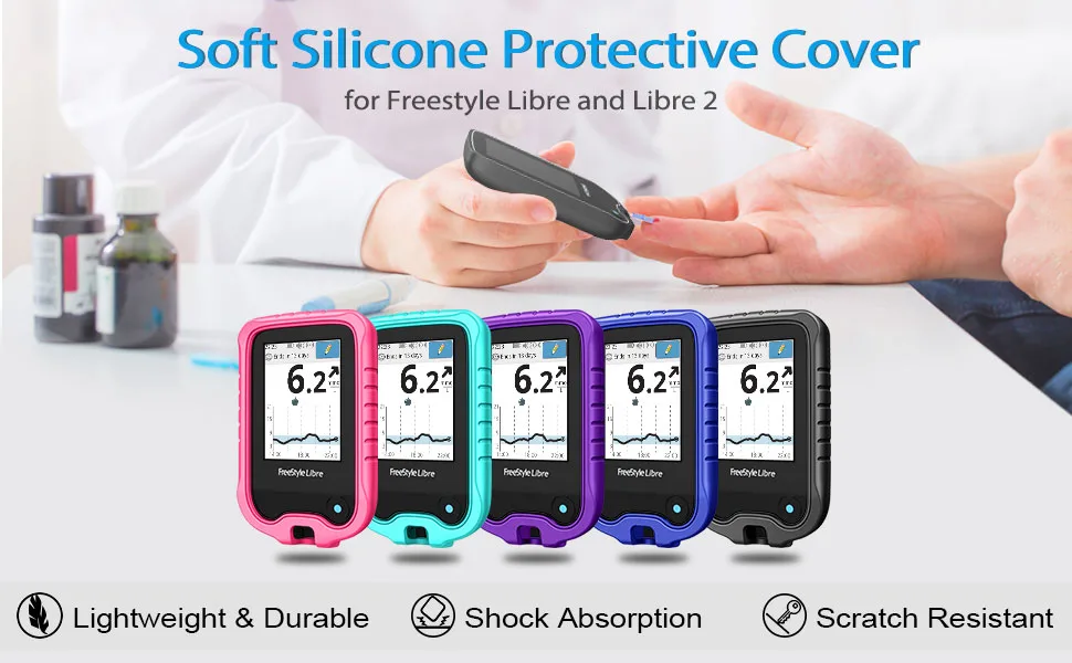 MEDMAX Silicone Case for Freestyle Libre 2 / Libre Reader, Lightweight Shockproof Anti Slip Protective Cover Soft Gel Skin with Raised Bezel for Freestyle Libre 2 & Libre (Purple) - silicone protective cover for Freestyle Libre 2