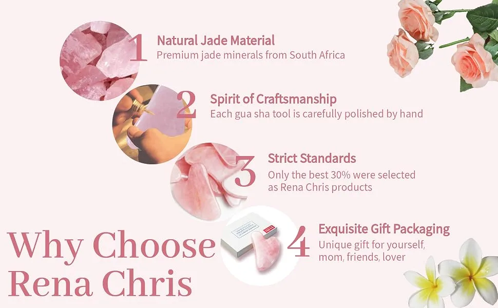 Gua Sha Facial Tool, Natural Jade Stone Guasha Board for SPA Acupuncture Therapy Trigger Point Treatment, Gua Sha Scraping Massage Tool (Pink) - gua sha 4