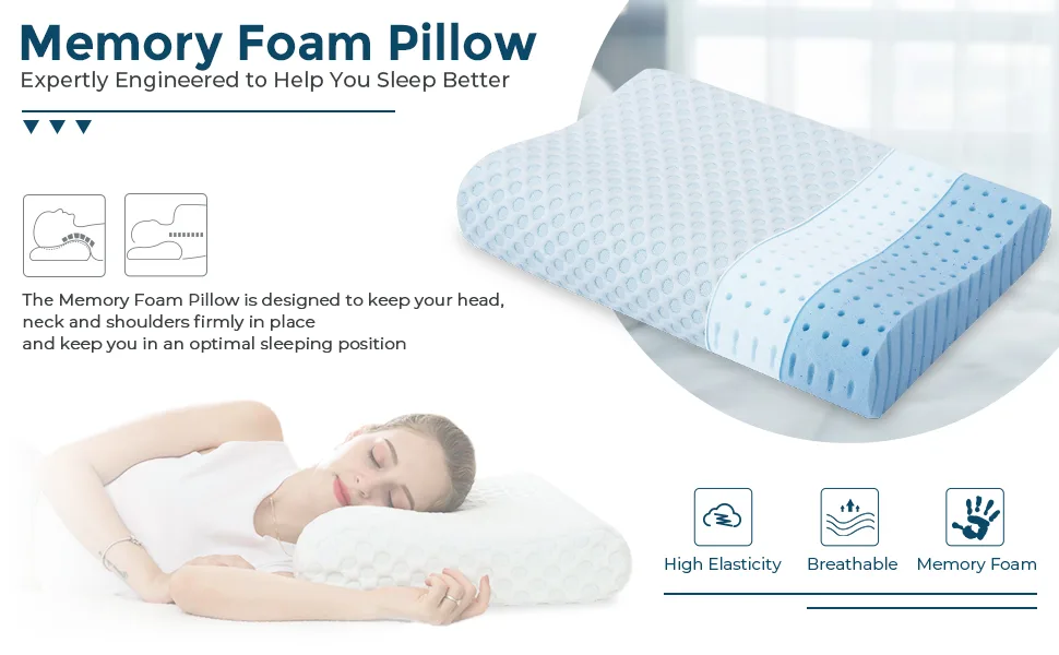 Bed Pillows for Sleeping, Ventilated Gel Memory Foam Contour Pillow, Ergonomic Cervical Pillow for Neck Pain - Washable Removable Cover, Queen Size White Queen - Pillow