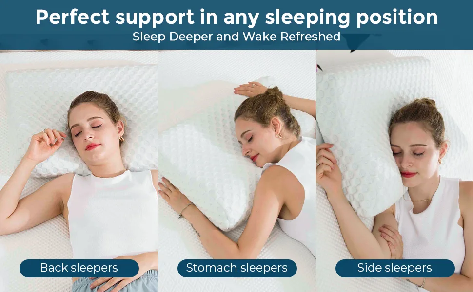 Bed Pillows for Sleeping, Ventilated Gel Memory Foam Contour Pillow, Ergonomic Cervical Pillow for Neck Pain - Washable Removable Cover, Queen Size White Queen - Support