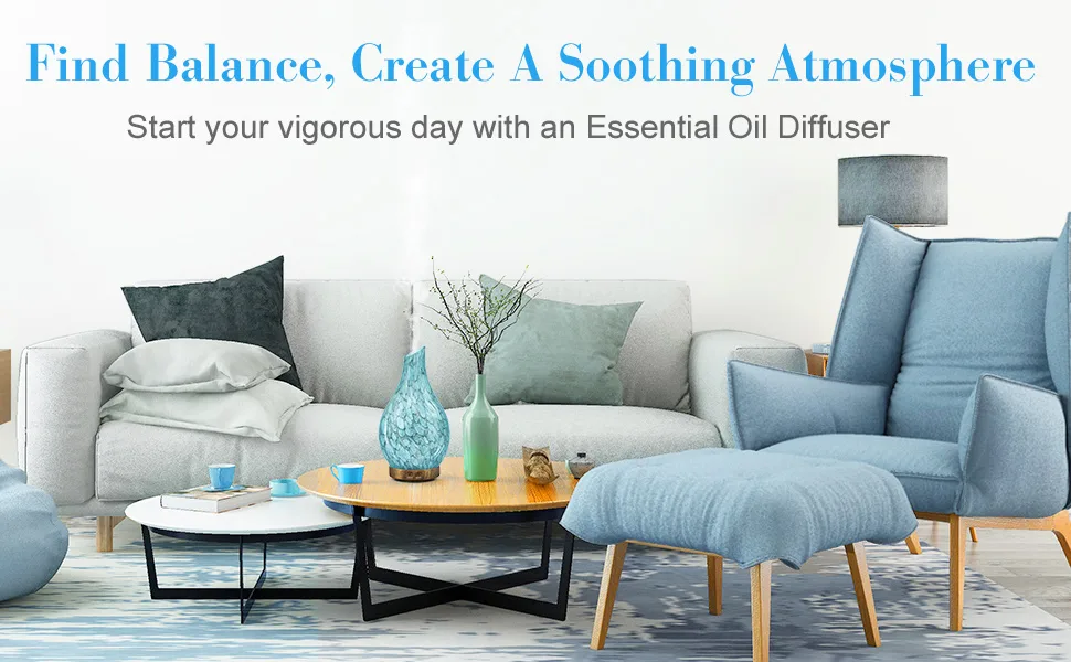 ASAKUKI Essential Oil Diffuser 150ml, Ultrasonic Aromatherapy Diffuser with 2 Mist Mode Waterless Auto-Off 7 Colors Changed LED Handmade Glass Diffuser for Home Yoga Office - diffuser
