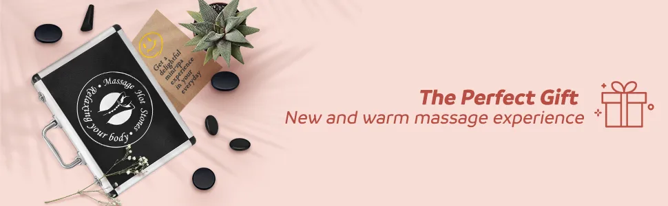 20 Hot Rocks Massage Kit with Warmer Heated Basalt Massaging Stones Portable Heating Box for Spa Warming Therapy Massage 20 Stones & Silver Heater Case - portable hot stones massage set with warmer