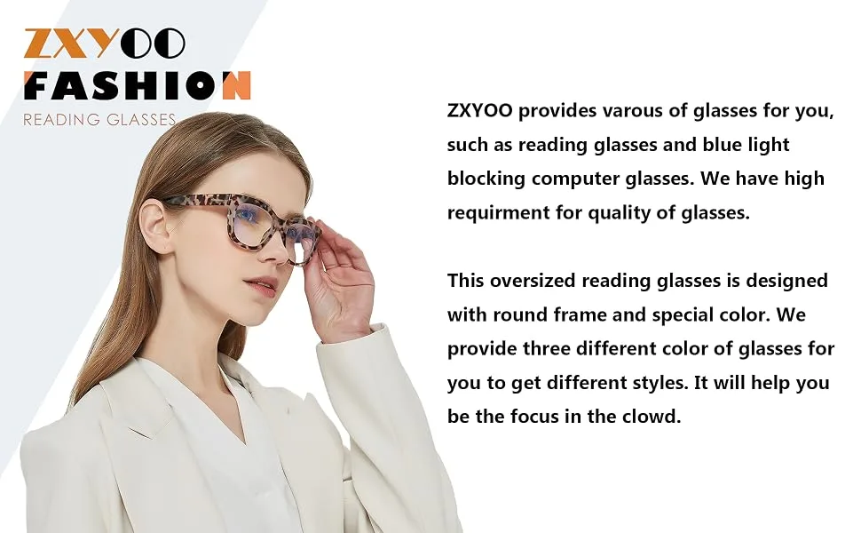 ZXYOO Oversized Reading Glasses for Women,3 Pack Blue Light Blocking Computer Spring hinge Readers Black&leopard&grey Leopard 1.5 x - product information 3