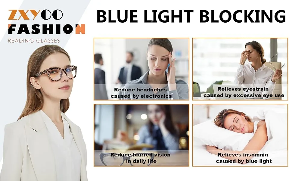 ZXYOO Oversized Reading Glasses for Women,3 Pack Blue Light Blocking Computer Spring hinge Readers Black&leopard&grey Leopard 1.5 x - product information 6