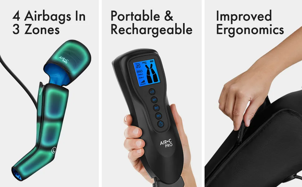 ReAthlete Leg Massager | Rechargeable & Portable Sequential Compression Device with Digital Controller & Bag | New Sleeve Design SCD Machine for Legs | Muscle Pain Relief Thigh, Calf & Feet Massager AIR-C PRO - AIR-C PRO DICOVER NEW DESIGN