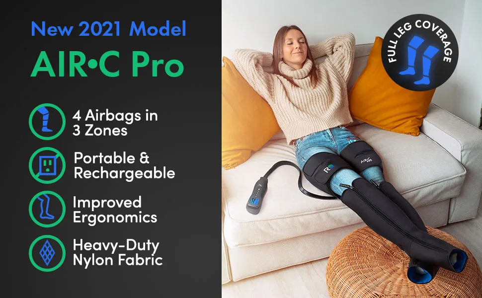 ReAthlete Leg Massager | Rechargeable & Portable Sequential Compression Device with Digital Controller & Bag | New Sleeve Design SCD Machine for Legs | Muscle Pain Relief Thigh, Calf & Feet Massager AIR-C PRO - AIR-C PRO NEW MODEL
