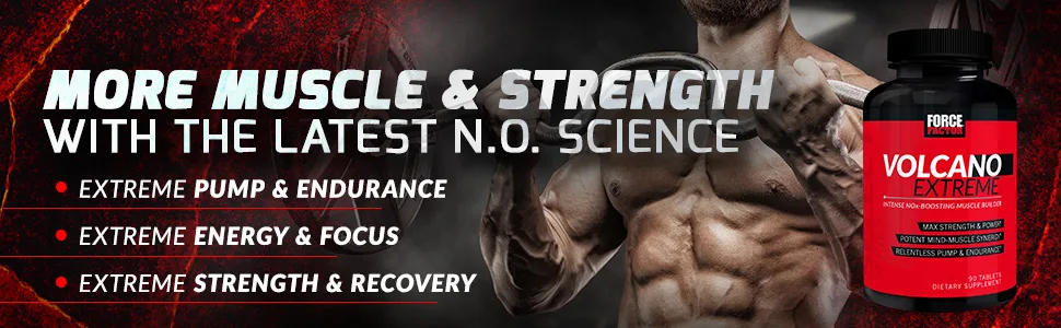 Volcano Extreme, 2-Pack, Pre Workout Nitric Oxide Booster Supplement for Men with Creatine, L-Citrulline, and Huperzine A for Better Muscle Pumps, Force Factor, 180 Tablets 180 Count (2-Pack) - improve muscle gains increase strength boost energy stay focused better volcano extreme force factor