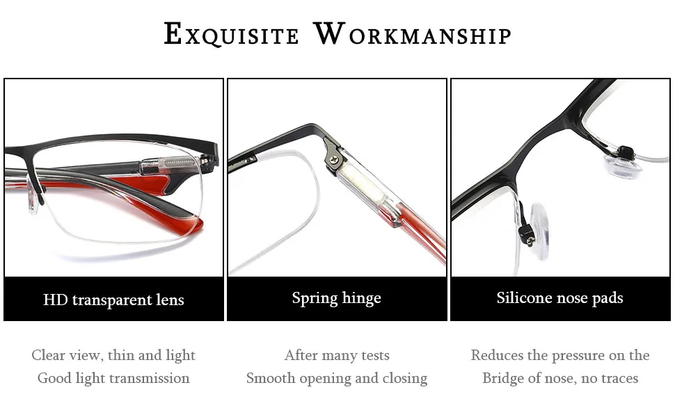 VEVESMUNDO Metal Reading glasses Men Spring Hinges Classic Half Frame Design Rectangular HD Readers Eyeglasses 4 Blue Light Blocking Set 1.5 x - durable reading glasses men,reading glasses designer men,reading glasses men big head,readers men,