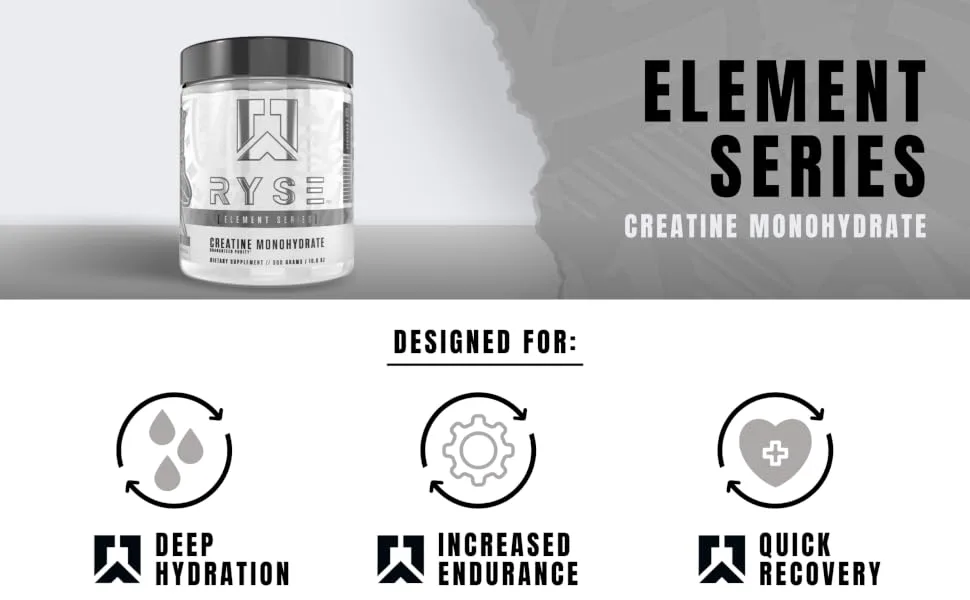 RYSE Element Series Creatine Monohydrate | Increase Lean Muscle Mass | Improve Strength & Power | Reduce Fatigue | Perform Better | 60 Servings - Ryse Creatine