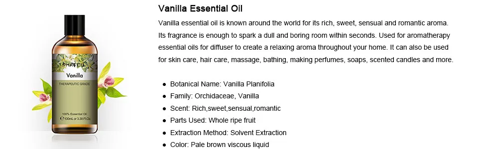 PHATOIL 100ML Vanilla Essential Oil, Huge 3.38fl.oz Bottle Vanilla Oil, Pure Aromatherapy Essential Oils for Diffuser, Humidifier, Scented Oils for Soap, Candle Making - vanilla oil
