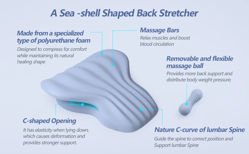 Back Stretcher for Back Pain Relief, Lower Back Stretcher Back Stretching Cushion, Lumbar Stretcher Device Helps with Spinal Stenosis Herniated Disc Sciatica Nerve - A Sea-shell Shaped Back Stretcher Back Pain relief
