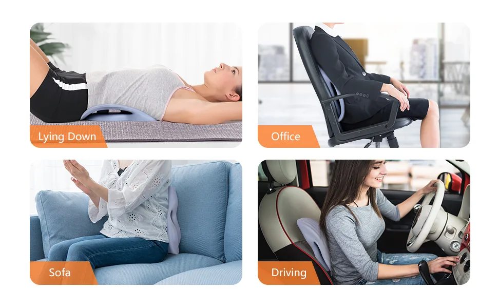 Back Stretcher for Back Pain Relief, Lower Back Stretcher Back Stretching Cushion, Lumbar Stretcher Device Helps with Spinal Stenosis Herniated Disc Sciatica Nerve - Great for use at home, at the office chair, at the gym, in the car or yoga mat.