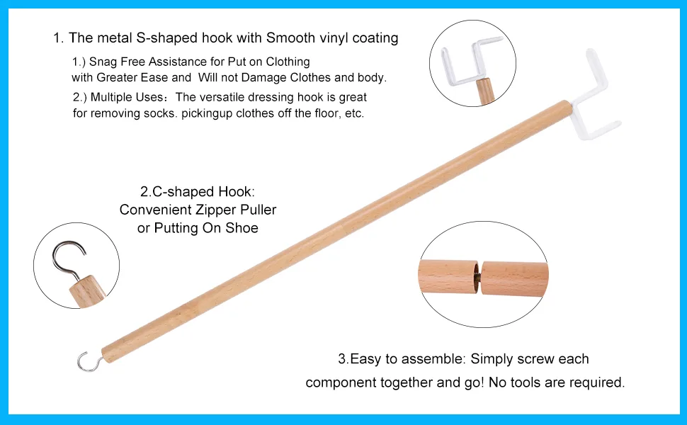 27" Dressing Stick, Sock Remover Tool, Independent Living Aid, Dressing Aids for Shoes, Socks, Shirts, and Pants - hip kit, handicap accessories for daily living